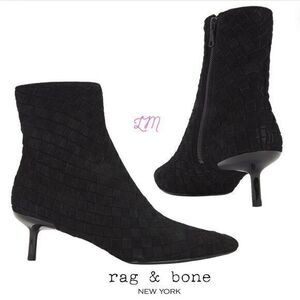 NWOB Rag‎ + Bone Rio Revolve Woven Black Suede Leather Mid Boots Size 7.5 37.5